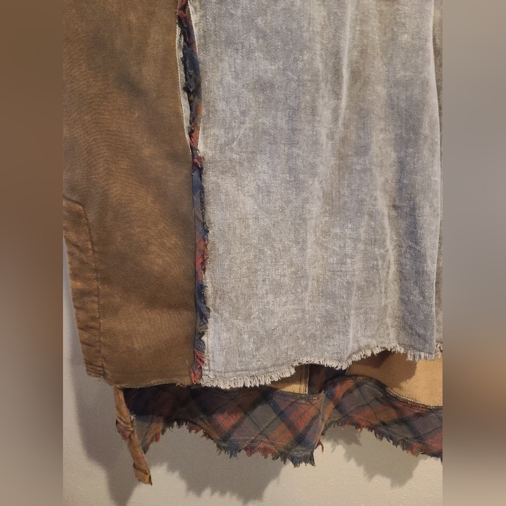 New Oli & Hali Oversized Patchwork Mineral Wash Hoodie with Plaid Accents Sz M/L - Picture 7 of 16